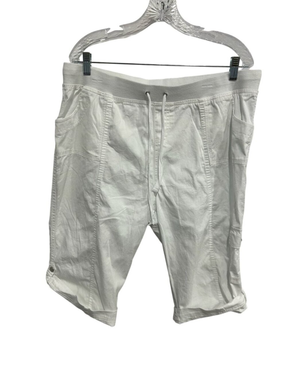 Fresh 16 White Drawstring Elastic Waist Cotton Cargo Shorts Gorpcore Utility